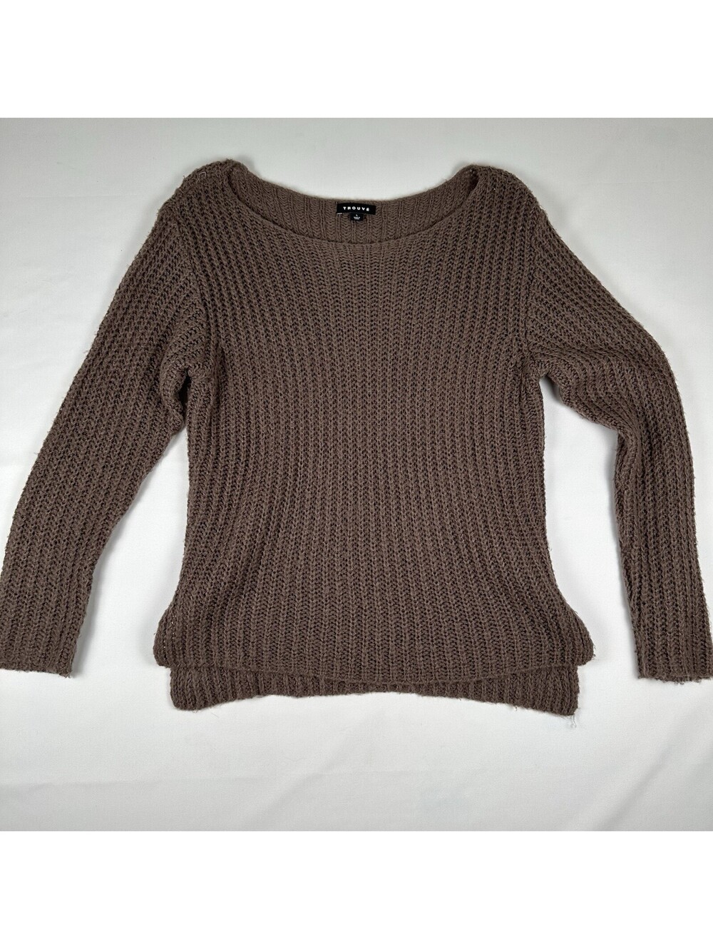 Trouvé Chunky Knit Sweater Size L Taupe Brown Boat Neck Acrylic Blend